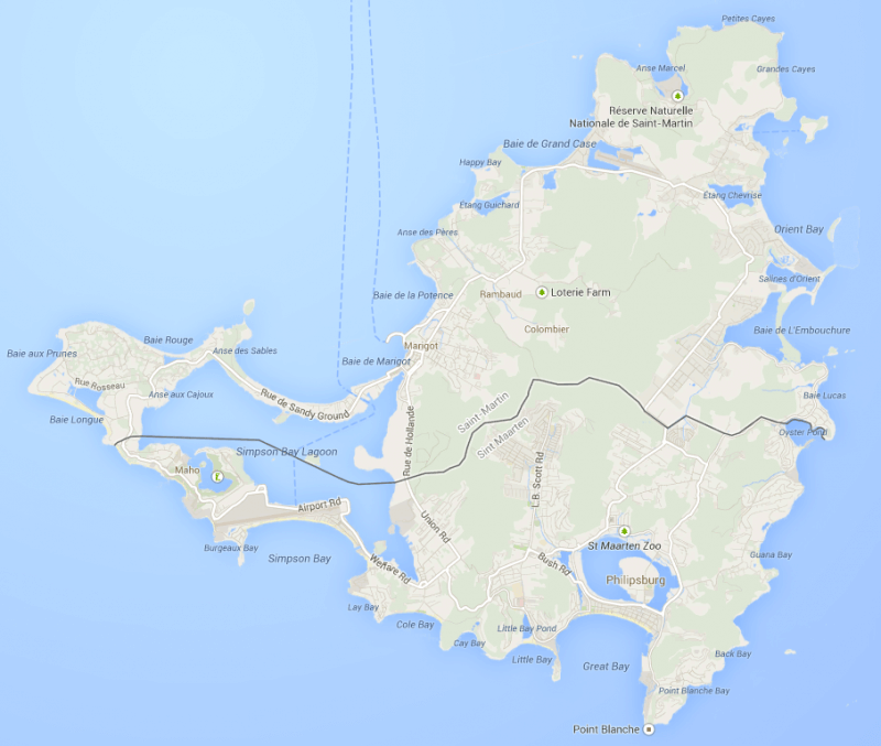 Google map of the island of St Martin